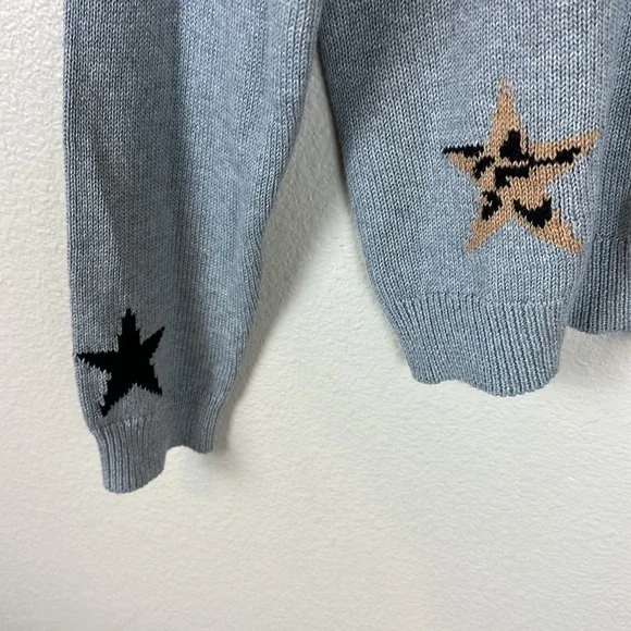 RAILS PERCI HEATHER GRAY ANIMAL STARS CASHMERE BLEND KNIT SWEATER - Picture 6 of 9